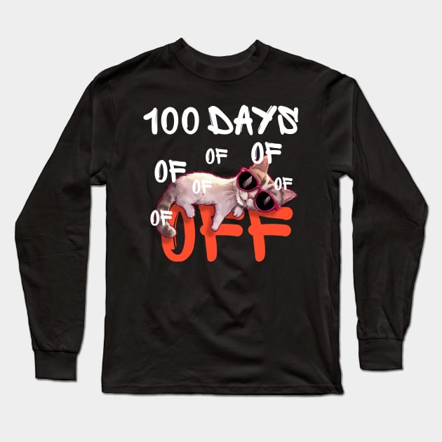 100 days off - funny cat with sunglasses Long Sleeve T-Shirt by Qrstore